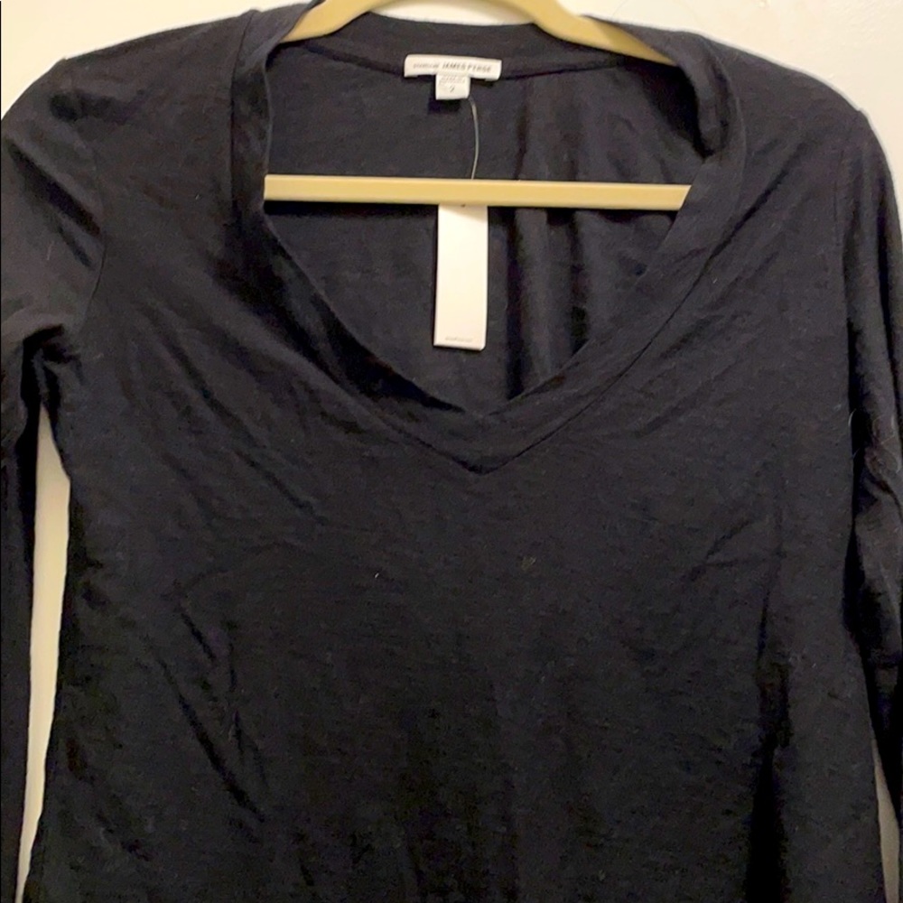 James Perse Black Long Sl V Neck T Shirt Cotton bl